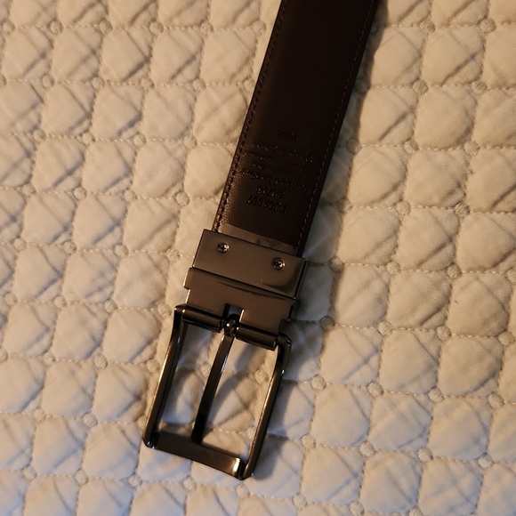 Reversible Mens Belt Bonded Leather Swivel Graphite Buckle Black Brown Size 38 - Picture 6 of 11